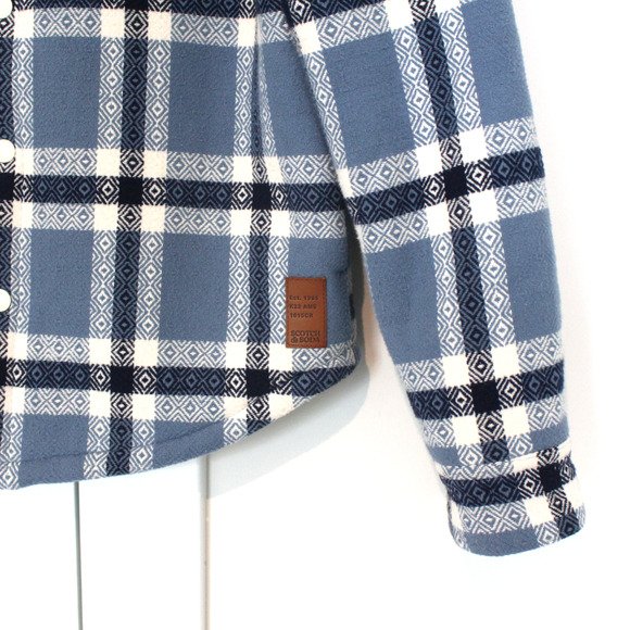 Scotch & Soda Blue White Aztec Check Sherpa Lined Corduroy Jacket Small Shacket - Picture 4 of 8